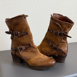 A.S.98 distressed Brown Leather Mid-Calf Boots